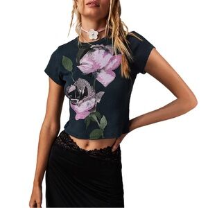 Free People Daydreamer Rose Pointelle Tee — Size M (fits snug)